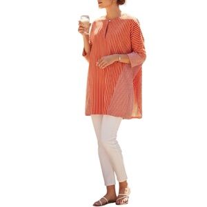 Jude Connally Tunic Stripes Orange White Size 8 Loose Fit
